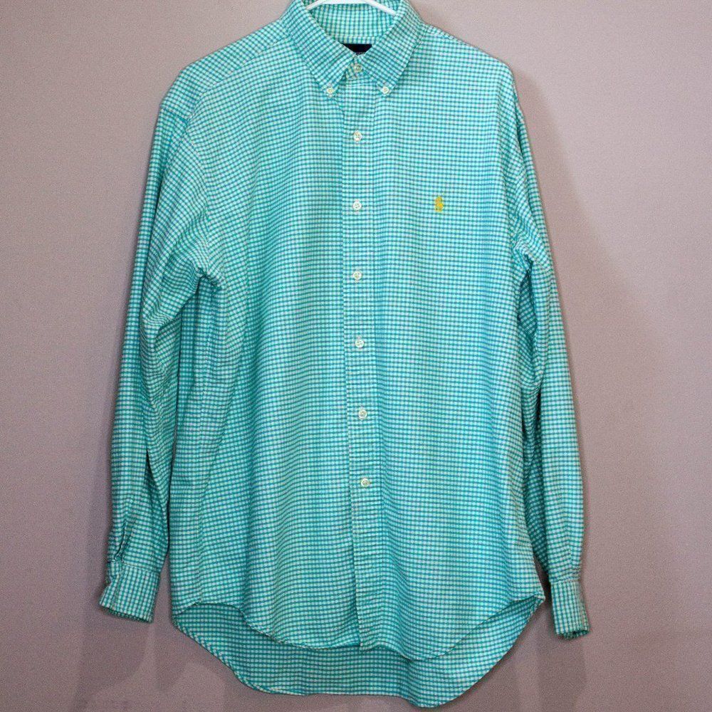 RALPH LAUREN Men's Green Plaid Button Down Classic